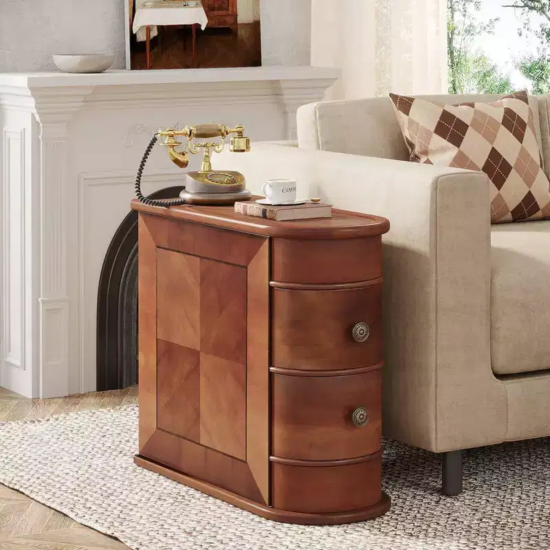 Brown Walnut 2-Drawer Solid Wood End Table, 1-Piece