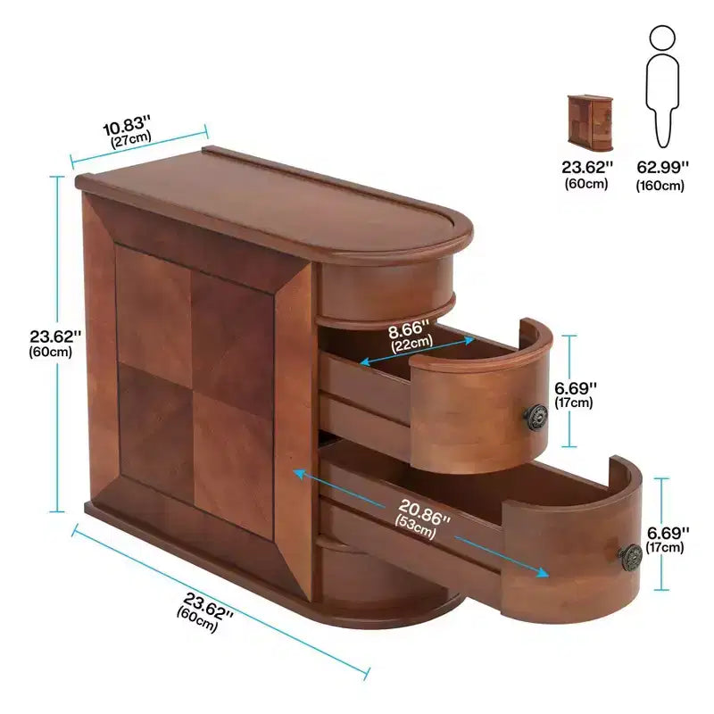 Brown Walnut 2-Drawer Solid Wood End Table, 1-Piece