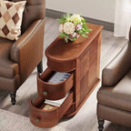 Brown Walnut 2-Drawer Solid Wood End Table, 1-Piece