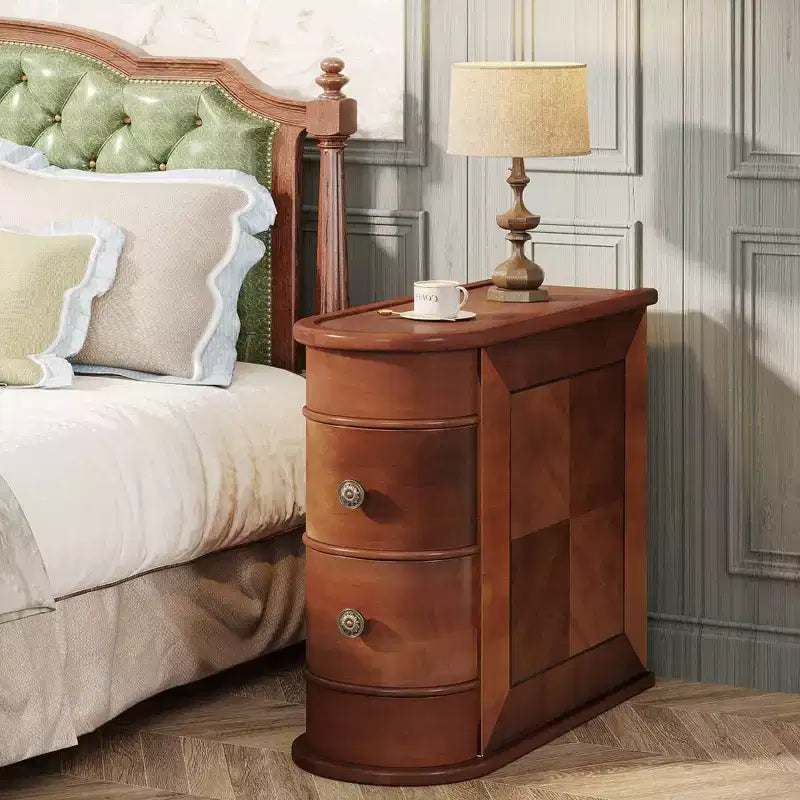 Brown Walnut 2-Drawer Solid Wood End Table, 1-Piece