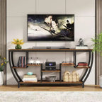 Black Metal Frame Brown Wood Console Table with 7 Shelves, 1-Person Assembly