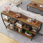 Black Metal Frame Brown Wood Console Table with 7 Shelves, 1-Person Assembly