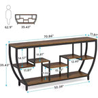 Black Metal Frame Brown Wood Console Table with 7 Shelves, 1-Person Assembly