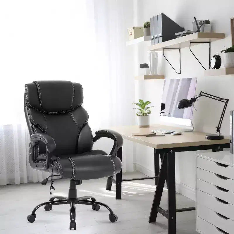 Black Executive PU Leather Office Chair, Single Seat, Adjustable Height