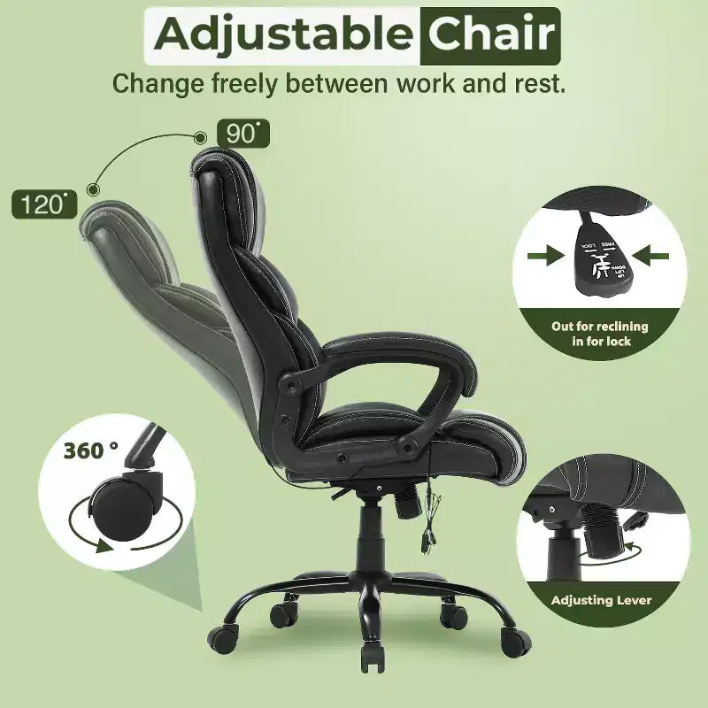 Black Executive PU Leather Office Chair, Single Seat, Adjustable Height