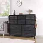 Gray Fabric Dresser, 10-Drawer, 1-Person – with Side Pockets & Hooks