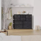 Gray Fabric Dresser, 10-Drawer, 1-Person – with Side Pockets & Hooks