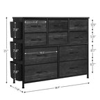Gray Fabric Dresser, 10-Drawer, 1-Person – with Side Pockets & Hooks