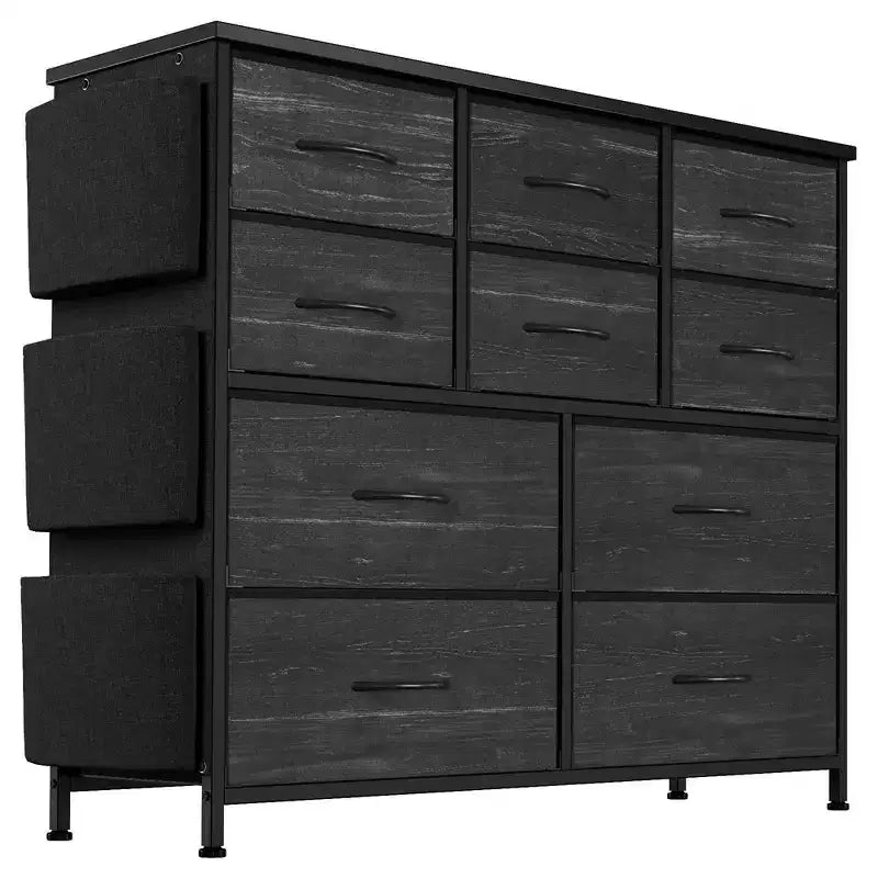 Gray Fabric Dresser, 10-Drawer, 1-Person – with Side Pockets & Hooks