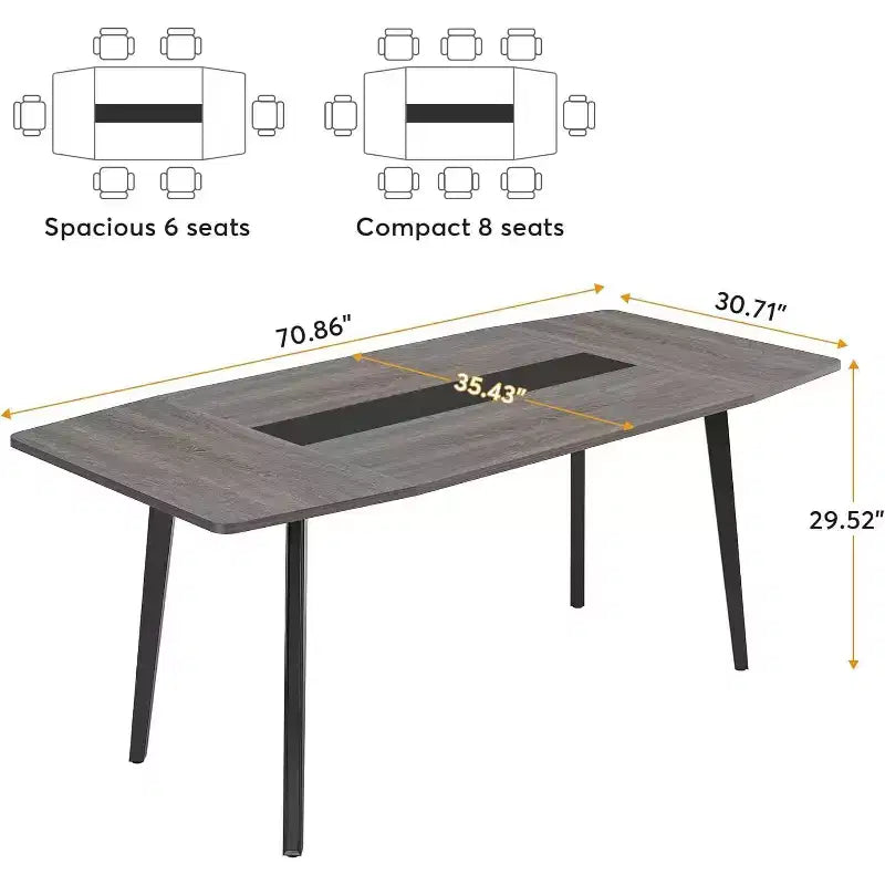 70.86" Boat-Shaped Executive Desk, Brown & Black / Grey & Black, Seats up to 4