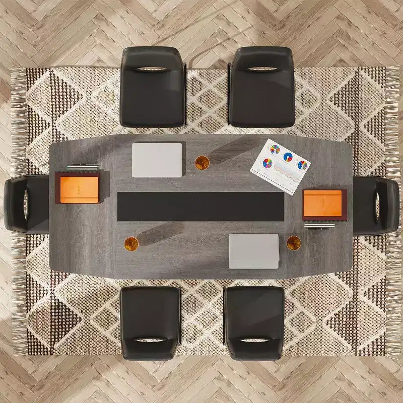 70.86" Boat-Shaped Executive Desk, Brown & Black / Grey & Black, Seats up to 4