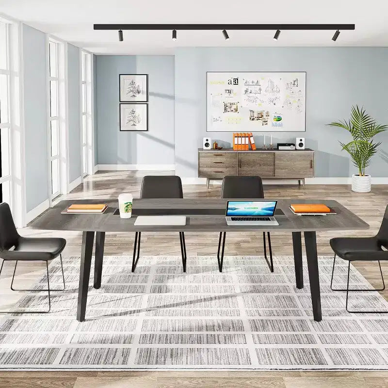 70.86" Boat-Shaped Executive Desk, Brown & Black / Grey & Black, Seats up to 4