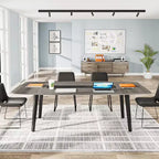 70.86" Boat-Shaped Executive Desk, Brown & Black / Grey & Black, Seats up to 4