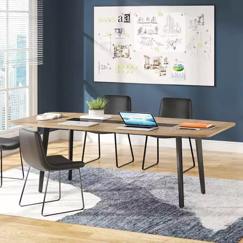 70.86" Boat-Shaped Executive Desk, Brown & Black / Grey & Black, Seats up to 4