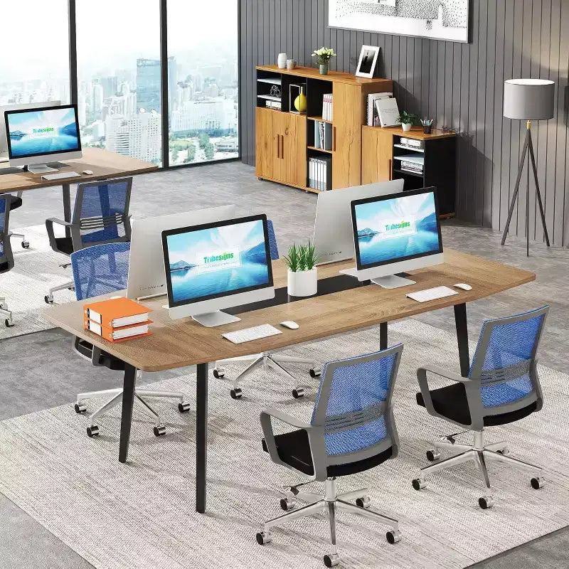 70.86" Boat-Shaped Executive Desk, Brown & Black / Grey & Black, Seats up to 4