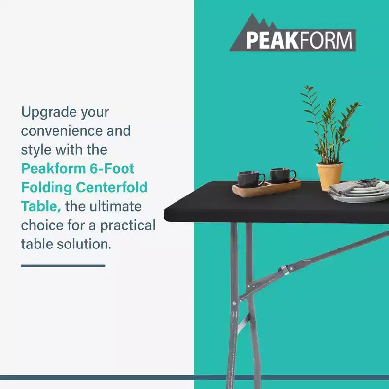 Black Rectangle Folding Table, Seats 6, 6 ft