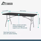 Black Rectangle Folding Table, Seats 6, 6 ft