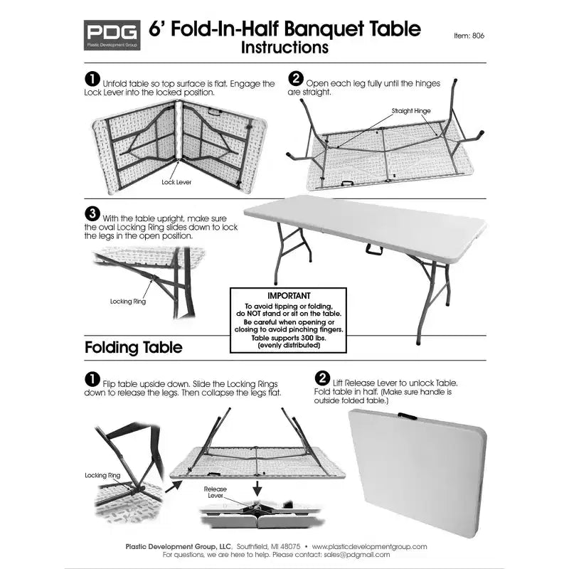 Black Rectangle Folding Table, Seats 6, 6 ft