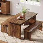 Lantine Farmhouse 3-Piece Dining Table Set, 55 Dining Room Table with 2 Benches for 4-6 People