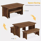 Lantine Farmhouse 3-Piece Dining Table Set, 55 Dining Room Table with 2 Benches for 4-6 People