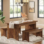 Lantine Farmhouse 3-Piece Dining Table Set, 55 Dining Room Table with 2 Benches for 4-6 People