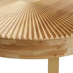 Yellow Round Coffee Table, Carved Pine Top with Metal Legs, 31.5" Dia × 13.78" H
