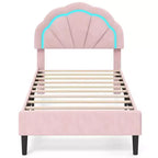 Costway Twin/Full/Queen Size Upholstered LED Bed Frame Soft Velvet Platform Bed with Flower Headboard