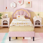 Pink Upholstered Platform Bed with LED Lights & Flower Headboard – Twin/Full/Queen, 1 Person