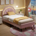 Pink Upholstered Platform Bed with LED Lights & Flower Headboard – Twin/Full/Queen, 1 Person