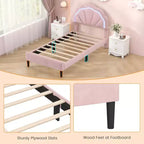 Pink Upholstered Platform Bed with LED Lights & Flower Headboard – Twin/Full/Queen, 1 Person